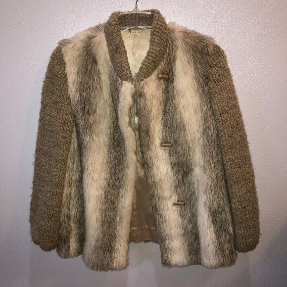 Vintage D Esprit Dubrowsky Perlbinder Womens Small Faux Fur Knit Coat Jacket S - Picture 3 of 8